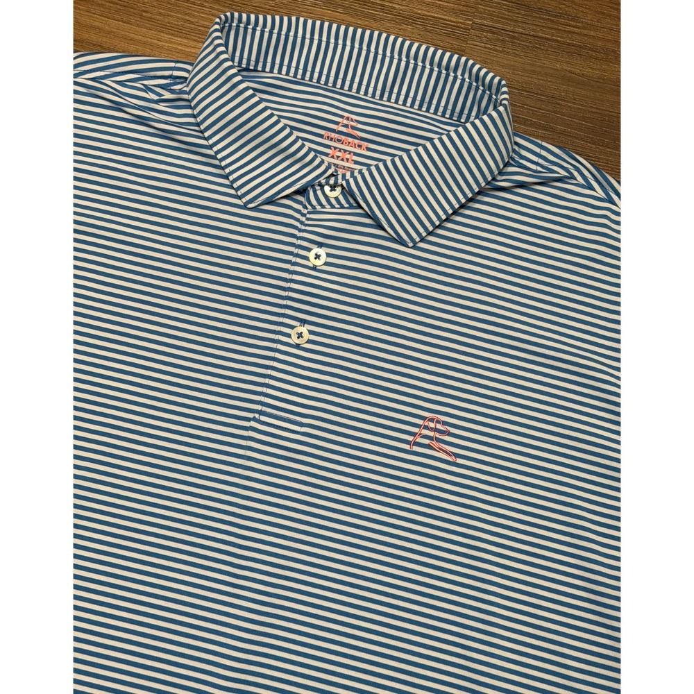 Rhoback The Birdie Mens Blue White Striped Performance Golf Polo Shirt Sz 2XL